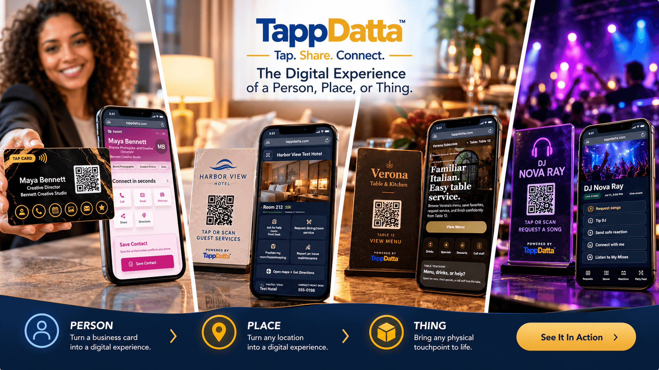 TappDatta touchpoint demonstration showing the physical object and the phone experience it opens