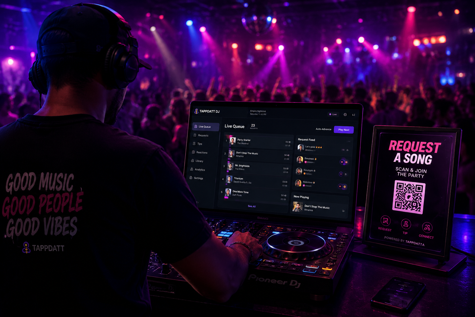 Nightlife crowd photo used for TAPP DJ branded package hero art