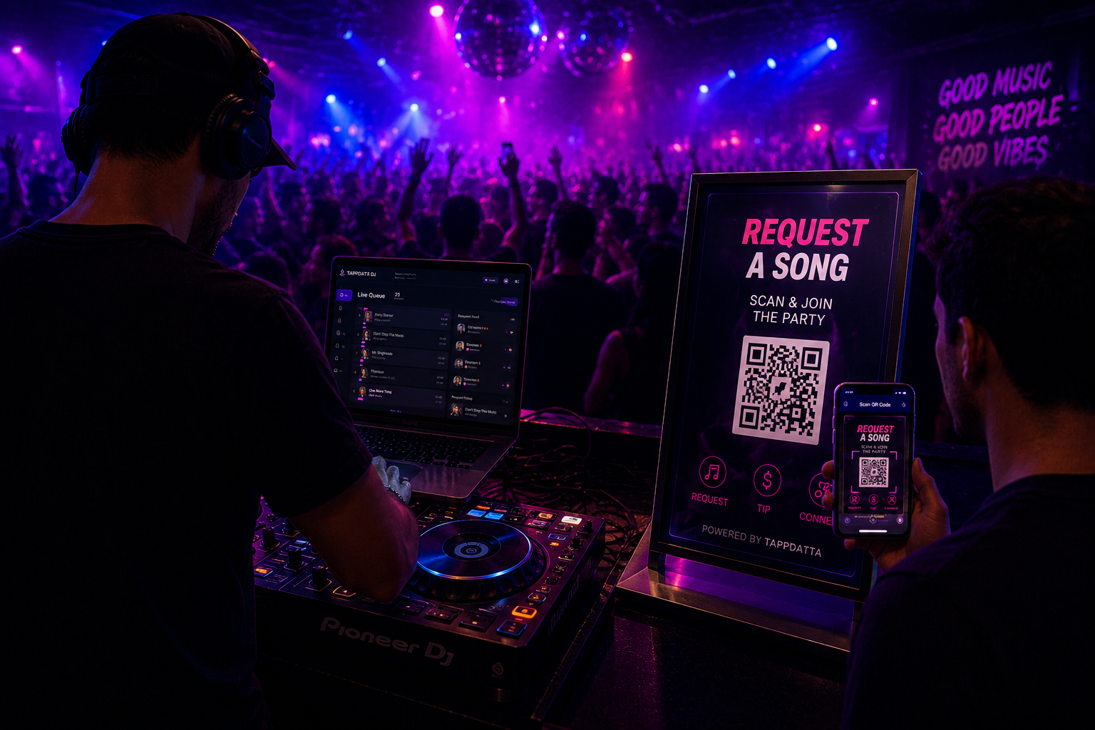 Final TAPP DJ nightlife background asset for CTA and encore framing